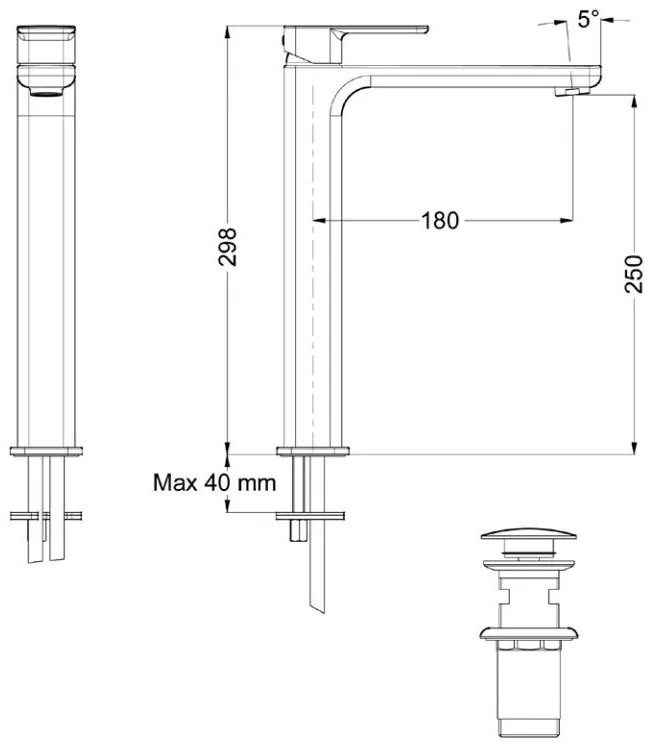 Μπαταρία νιπτήρος Eurorama Quadra υψηλή-Χρωμέ