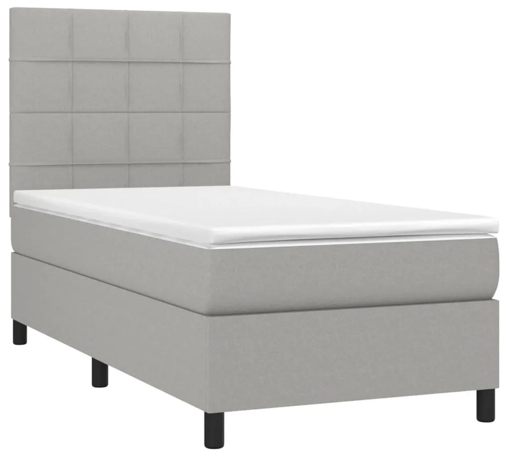 vidaXL Κρεβάτι Boxspring με Στρώμα & LED Αν.Γκρι 80x200 εκ. Υφασμάτινο