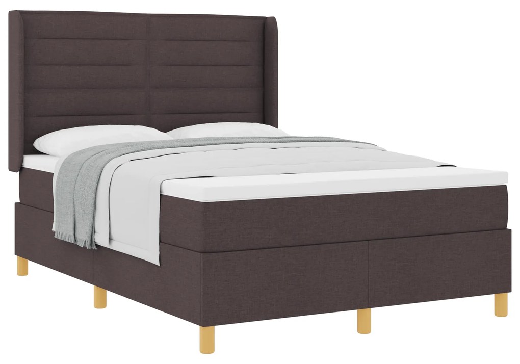 vidaXL κρεβάτι Box Spring με στρώμα Σκούρο καφέ 140x190 εκ. Υφασμάτινο