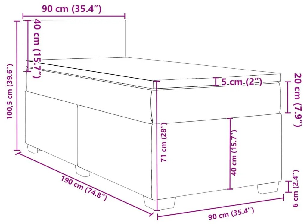 Κρεβάτι Boxspring με Στρώμα Μαύρο 90x190 εκ. Βελούδινο - Μαύρο