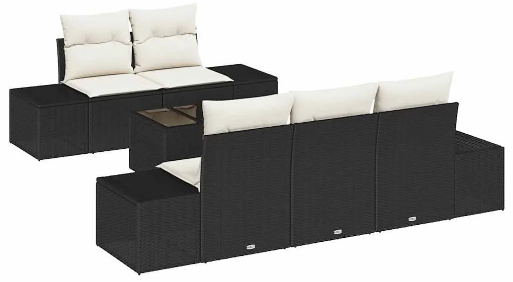 vidaXL Σετ Καναπέ Κήπου 6 pcs Μαύρο και Κρέμα συνθετικό ρατάν