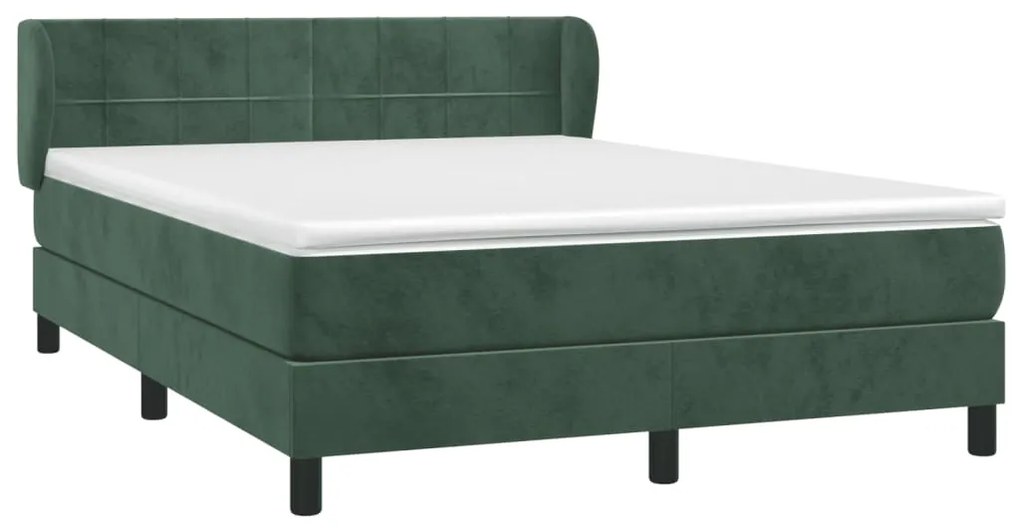 vidaXL Κρεβάτι Boxspring με Στρώμα Σκούρο Πράσινο 140x190εκ. Βελούδινο