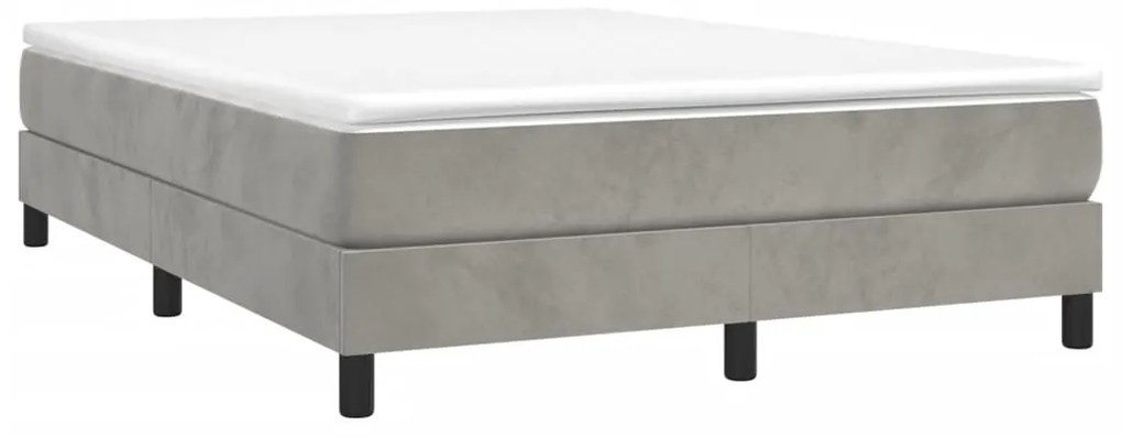 Κρεβάτι Boxspring με Στρώμα Ανοιχτό Γκρι 140x190 εκ. Βελούδινο - Γκρι