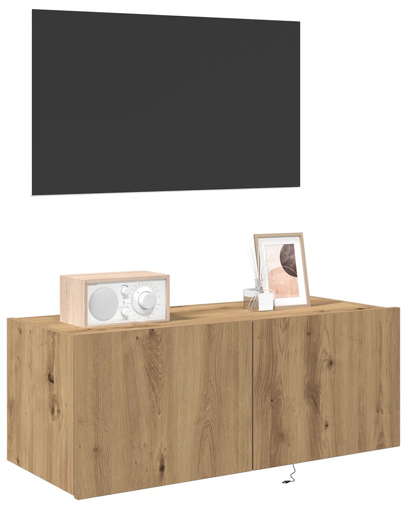 vidaXL Ντουλάπα TV με Φώτα LED Artisan Oak 80x35x31 εκ.
