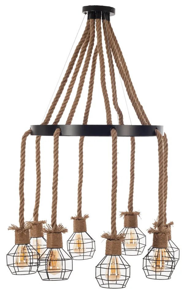 Artekko Hemp Rope Φωτιστικό Οροφής 8φωτο (Ε27) με Μαύρο Μέταλλο/Σχοινί (65x65x15)cm - 023-3315