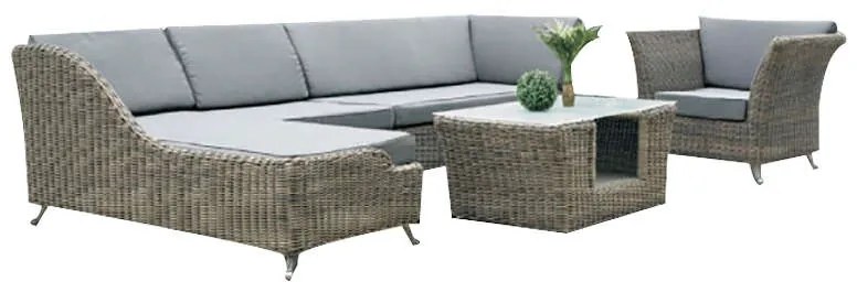 Large Corner Αλουμινίου 312Εκ Με Μαξιλ Καφέ Αλουμίνιο/Wicker 160x312x72/91x84x72/106x64x46cm