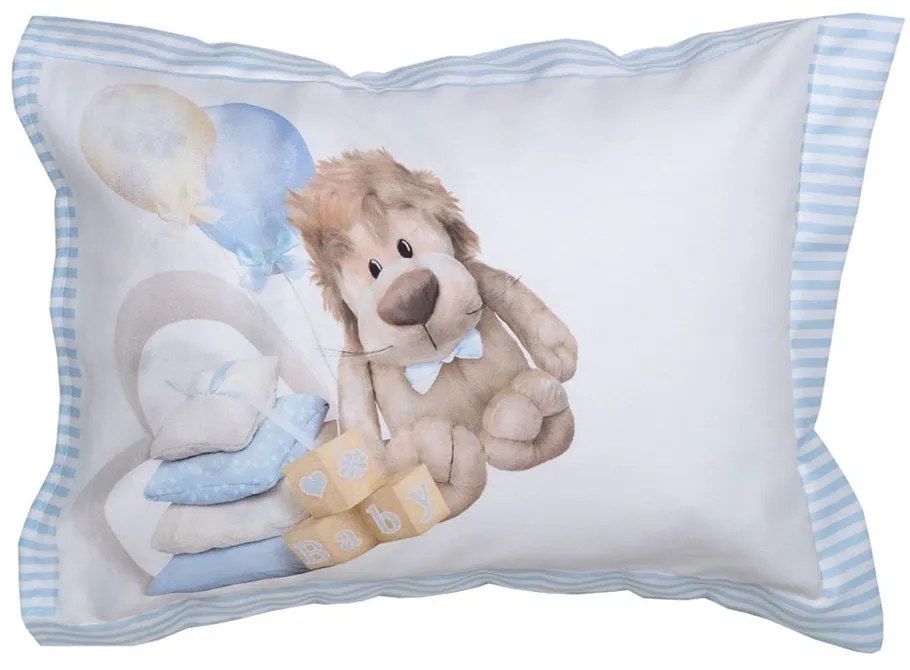 Μαξιλαροθήκη Παιδική Leo White-Blue Anna Riska 30 X 40 100% Βαμβακοσατέν