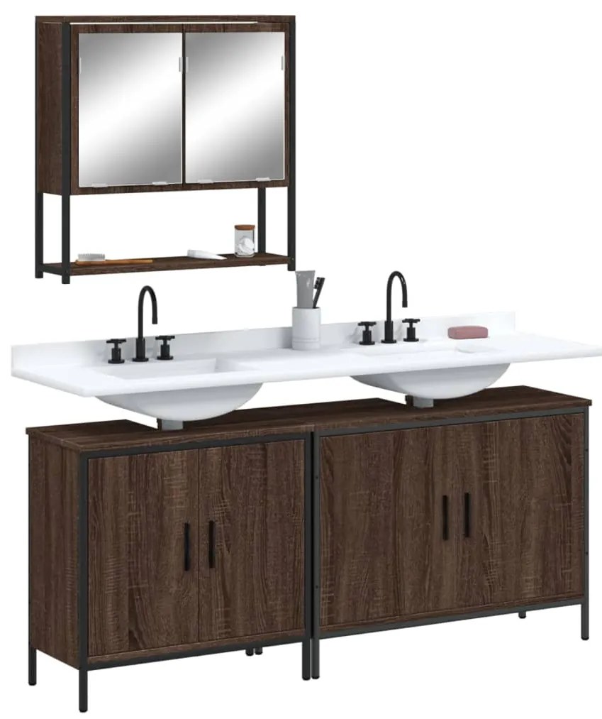 vidaXL Σετ Επίπλων Μπάνιου 3 Τεμαχίων Καφέ Δρυς από Τεχν. Ξύλο