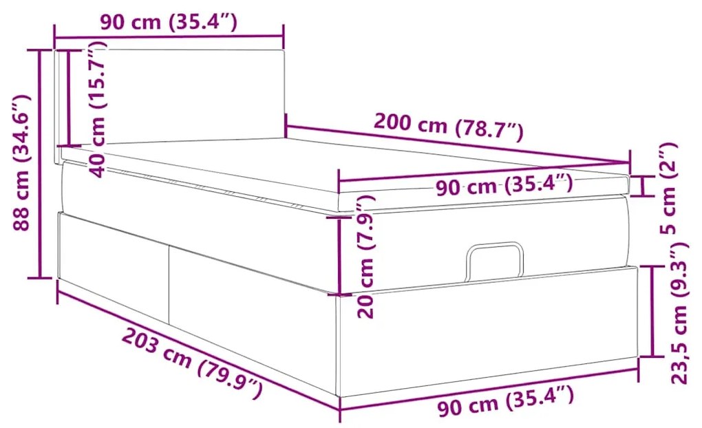 Οθωμανικό κρεβάτι με στρώμα μπλε 90x200cm ύφασμα - Μπλε