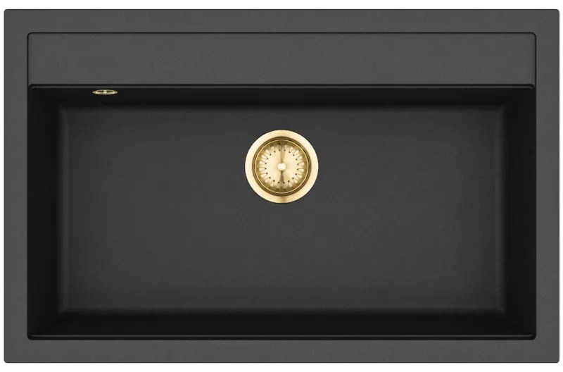 Helika Quadro SQQ 103 Ένθετος Γρανιτένιος Νεροχύτης με Χρυσή Βαλβίδα Μ79.5xΠ50.5cm Μαύρος