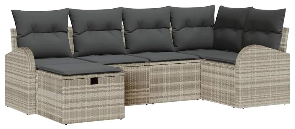 vidaXL Σετ Καναπέ Κήπου με μαξιλάρι 6 pcs Ανοιχτό γκρι Πολυ ράταν
