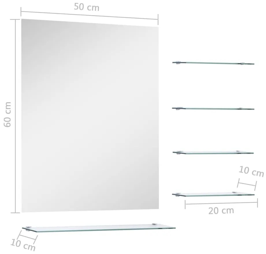 vidaXL Καθρέφτης Τοίχου Ασημί 50 x 60 εκ. με 5 Ράφια
