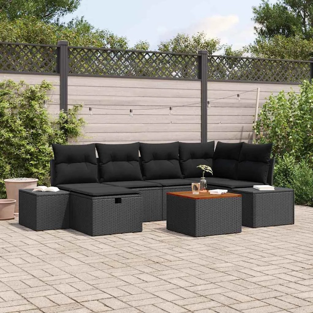 vidaXL Σετ Καναπέ Κήπου με μαξιλάρι 7 pcs Μαύρο Πολυ ράταν