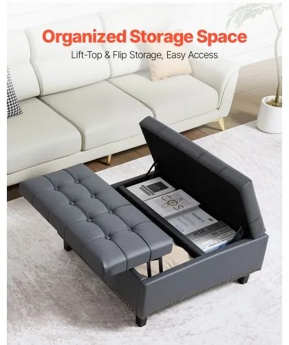 VEVOR 31 in Square Leather Ottoman with Storage Coffee Table for Living Room