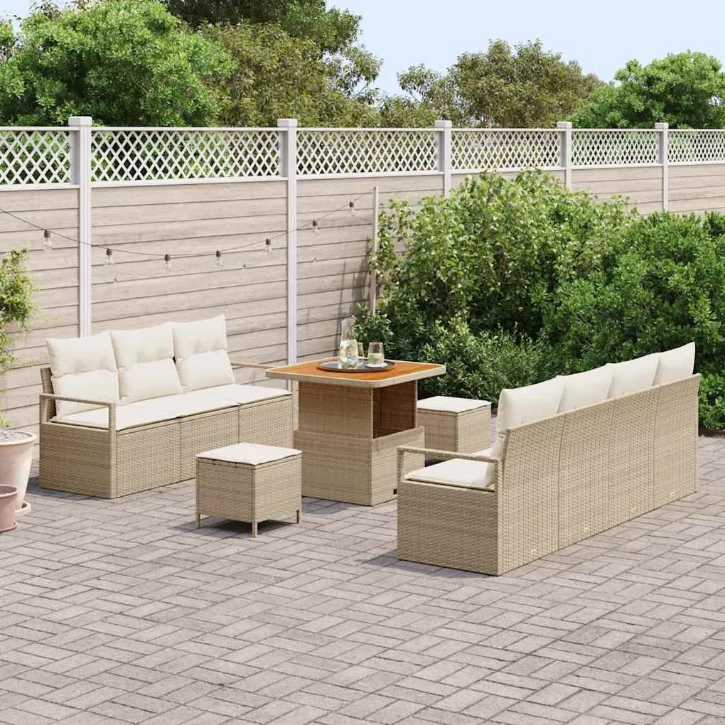vidaXL Σετ Καναπέ Κήπου με μαξιλάρι 10 pcs Μπεζ, Κρέμα 80 x 80 x 71 cm