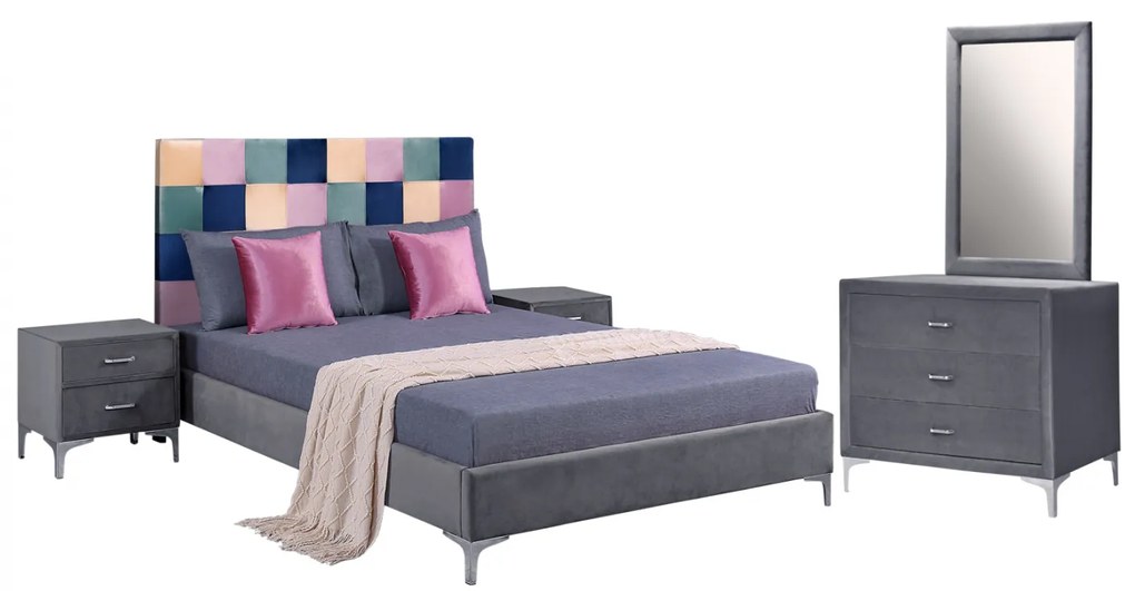 ΣΕΤ ΚΡΕΒΑΤΟΚΑΜΑΡΑΣ 4 ΤΜΧ ΒΕΛΟΥΔΟ ΓΚΡΙ COLOR PATTERN FB911262 9997590