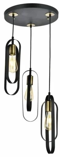 SPARKIO 201-0025 Vintage Κρεμαστό Φωτιστικό Πλέγμα Τρίφωτο 3 x E27 IP20 Μαύρο με Χρυσό Μέταλλο-Μ30 x Π30 x Υ80cm Globostar-201-0 201-0025