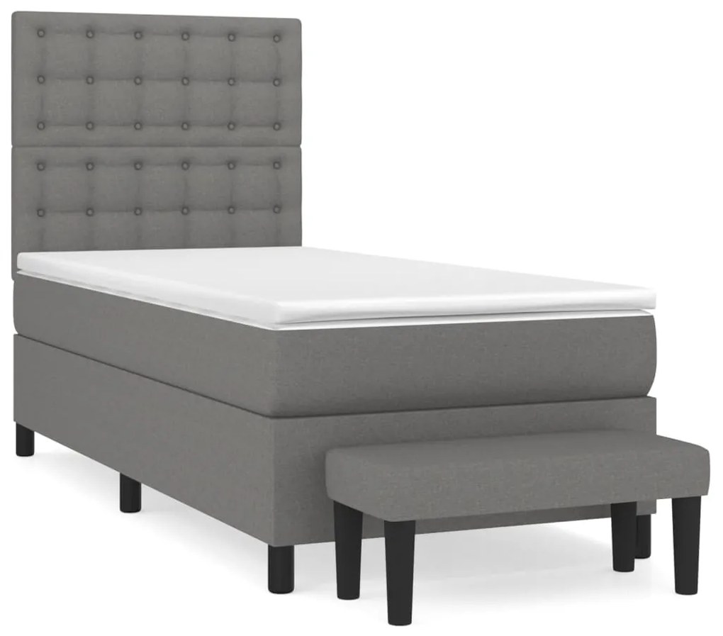 vidaXL Κρεβάτι Boxspring με Στρώμα Σκούρο Γκρι 100x200 εκ. Υφασμάτινο