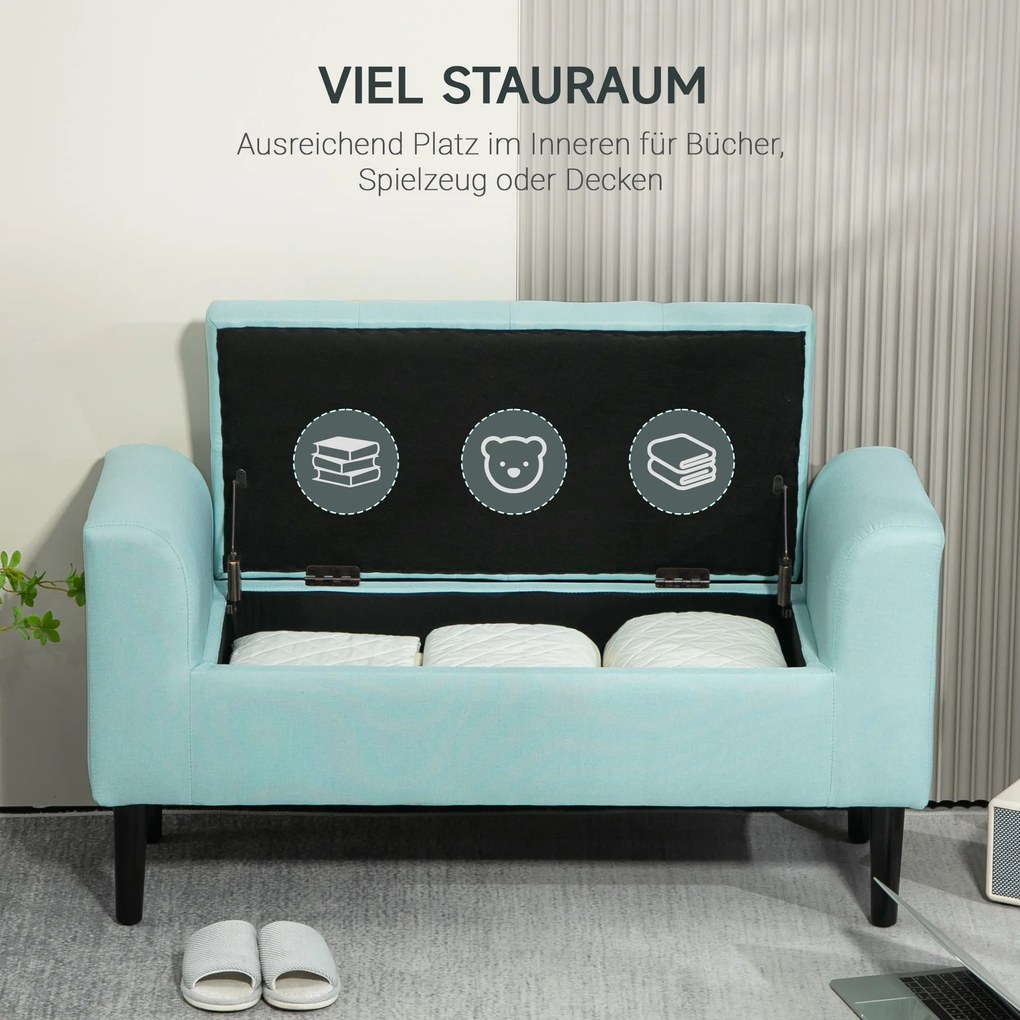 Πάγκος HOMCOM με αποθηκευτικό χώρο, ταπετσαρισμένη τραπεζαρία, αντοχή έως 130 kg, όψη λινό, ξύλο καουτσούκ, 116 x 44 x 58 cm, πράσινο