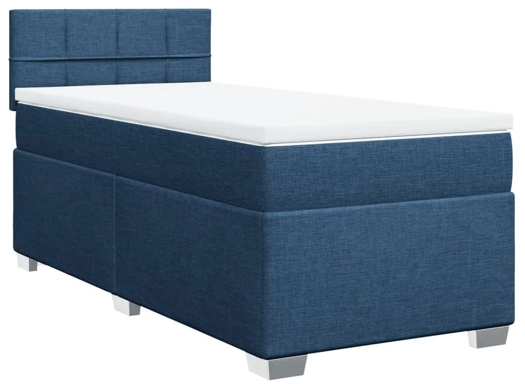 vidaXL Κρεβάτι Boxspring με Στρώμα Μπλε 90x190 εκ.Υφασμάτινο