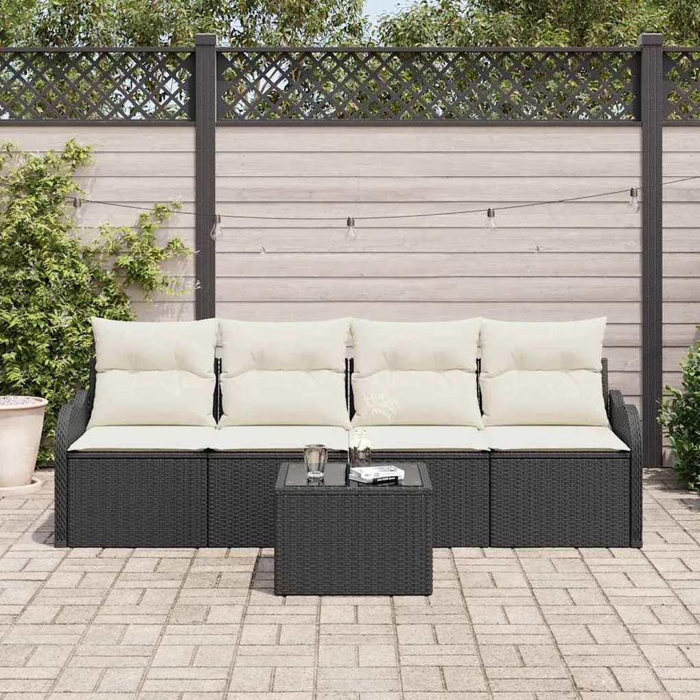 vidaXL Σετ Καναπέ Κήπου με μαξιλάρι 5 pcs Μαύρο, Κρέμα 55 x 55 x 37 εκ