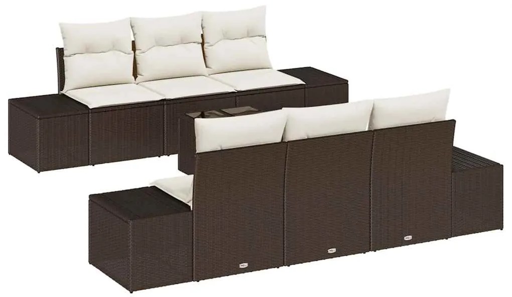 vidaXL Σετ Καναπέ Κήπου 7 pcs Καφέ Πολυ ράταν