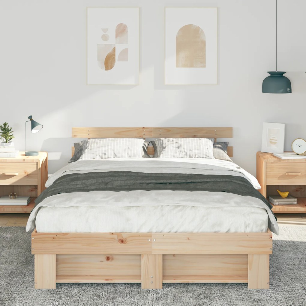 vidaXL Σκελετός Κρεβατιού Καφέ 140 x 200 cm Μασίφ ξύλο πεύκου
