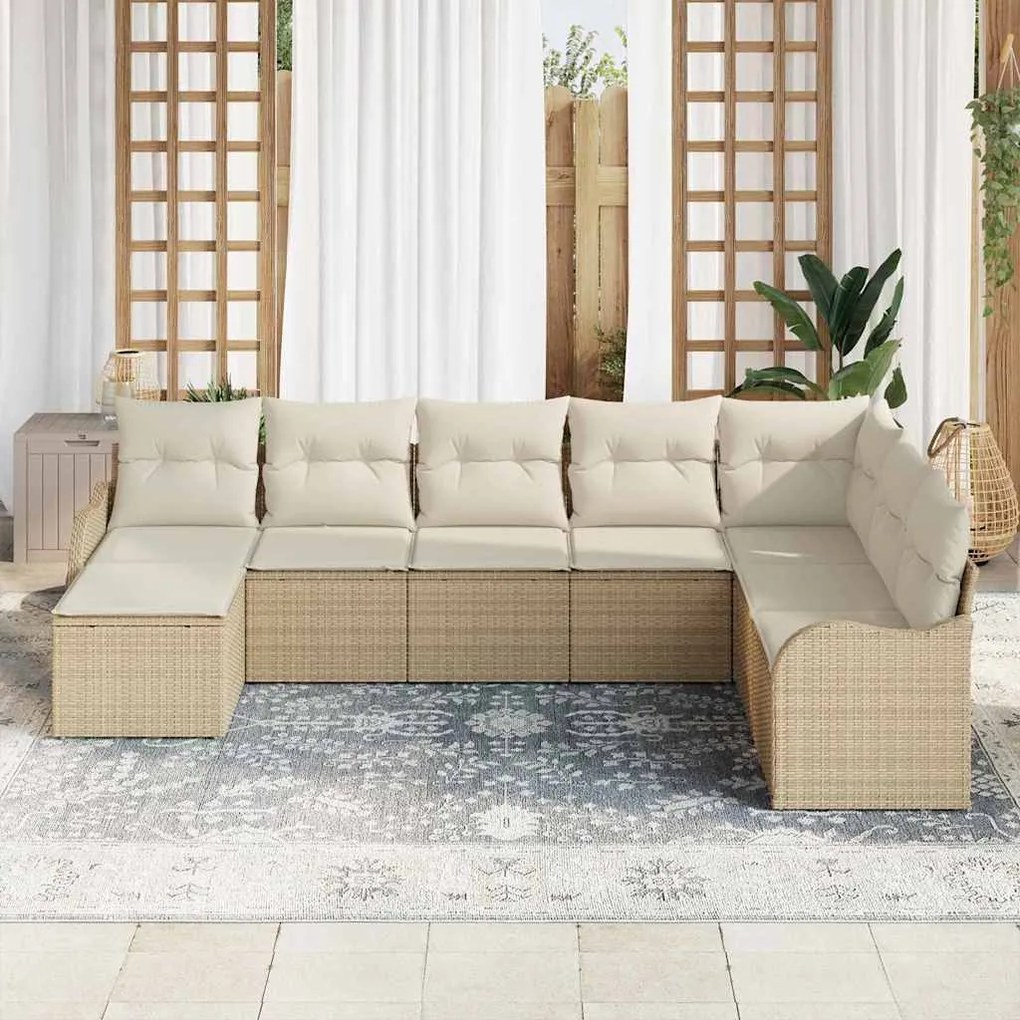 vidaXL Σετ Καναπέ Κήπου με μαξιλάρι 8 pcs Beige, λευκό Πολυ ράταν