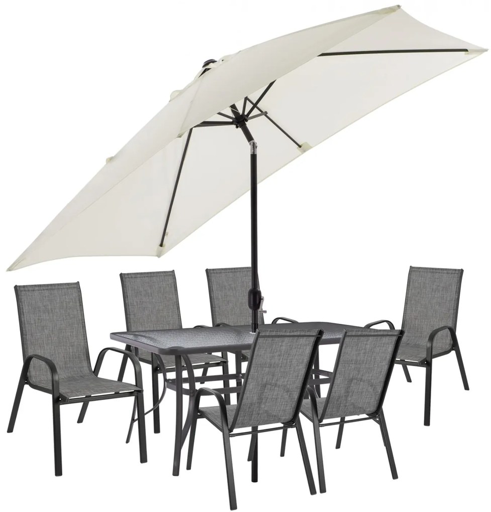 Σετ Κήπου Τραπεζαρία HM11474 8 τεμ Γκρί με Ομπρέλα Μπέζ & Τραπέζι 150x90x75 εκ. με 6 Καρέκλες Leon