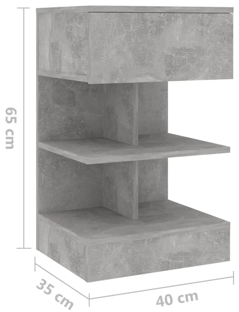 Κομοδίνο Γκρι Σκυροδέματος 40 x 35 x 65 εκ. από Επεξ. Ξύλο - Γκρι