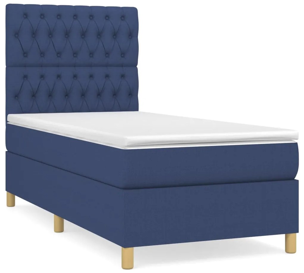 Κρεβάτι Boxspring με Στρώμα Μπλε 100 x 200 εκ. Υφασμάτινο - Μπλε