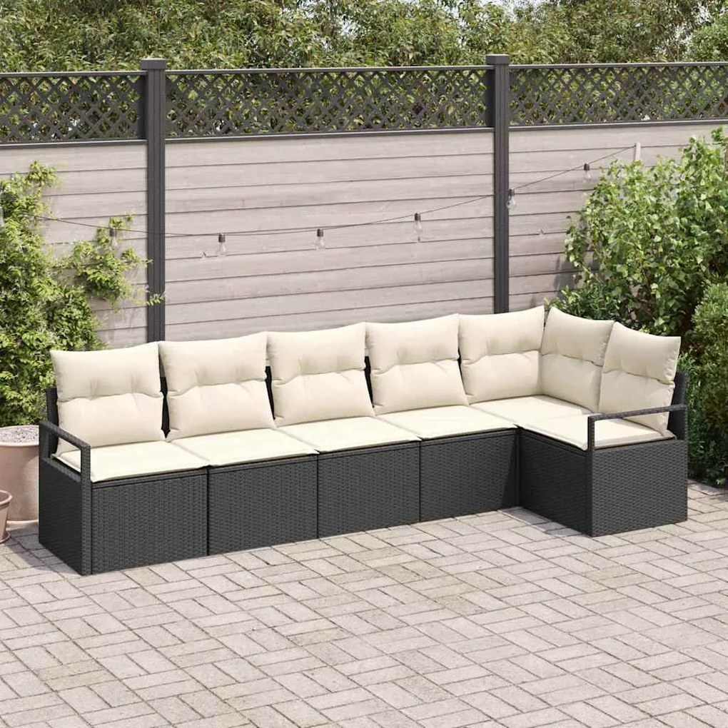 vidaXL Σετ Καναπέ Κήπου 6 pcs Μαύρο, Κρέμα Πολυ rattan, βαμμένο ατσάλι