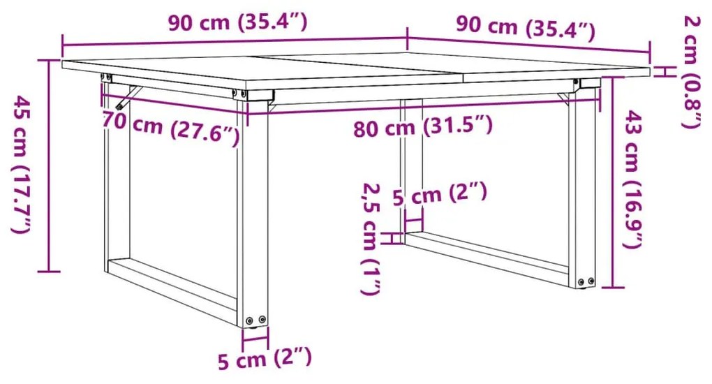 Τραπεζάκι Σαλονιού Πλαίσιο Ο 90x90x45εκ Μασίφ Πεύκο/Χυτοσίδηρος - Καφέ