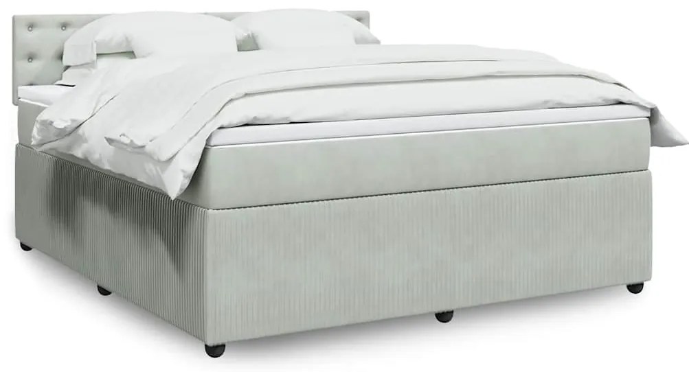 vidaXL Κρεβάτι Boxspring με Στρώμα Ανοιχτό Γκρι 180x200 εκ. Βελούδινο