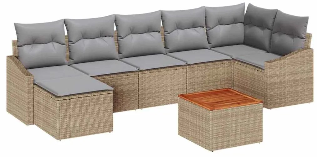 vidaXL Σετ Καναπέ Κήπου με μαξιλάρι 8 pcs Μπεζ Πολυ ράταν