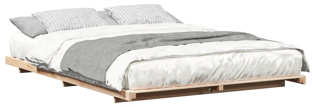 vidaXL Κρεβάτι δαπέδου Καφέ 140 x 200 cm Μασίφ ξύλο πεύκου