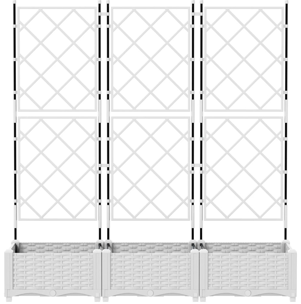 vidaXL Γλάστρα Κήπου με Πλέγμα 3 τμχ Λευκή 120x40x125.5 εκ
