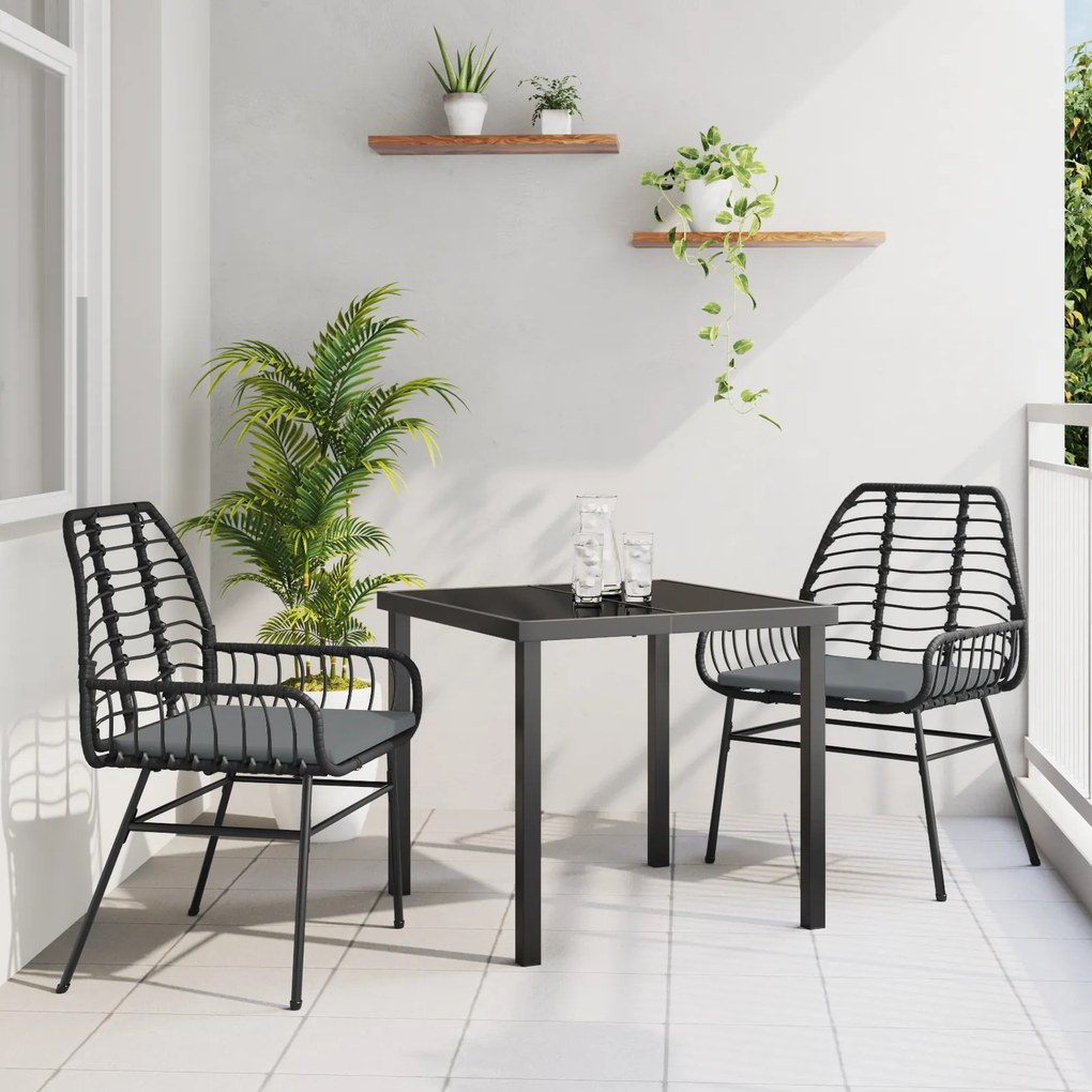 vidaXL Set Καθισμάτων Κήπου 3 Τεμαχίων με Μαξιλάρες Μαύρο Πολυ Ρατάν