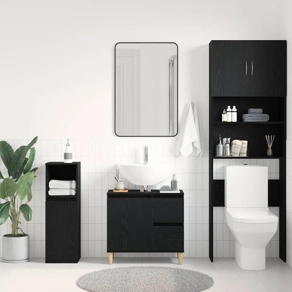 vidaXL Ντουλάπι Μπάνιου Μαύρη δρυς 65 x 33 x 60 εκ Επεξεργασμένο ξύλο