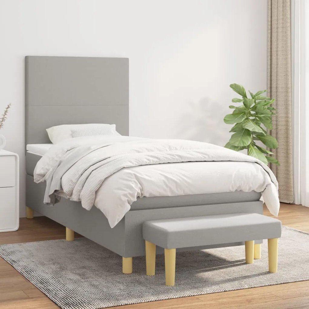 Κρεβάτι Boxspring με Στρώμα Ανοιχτό Γκρι 80x200 εκ. Υφασμάτινο