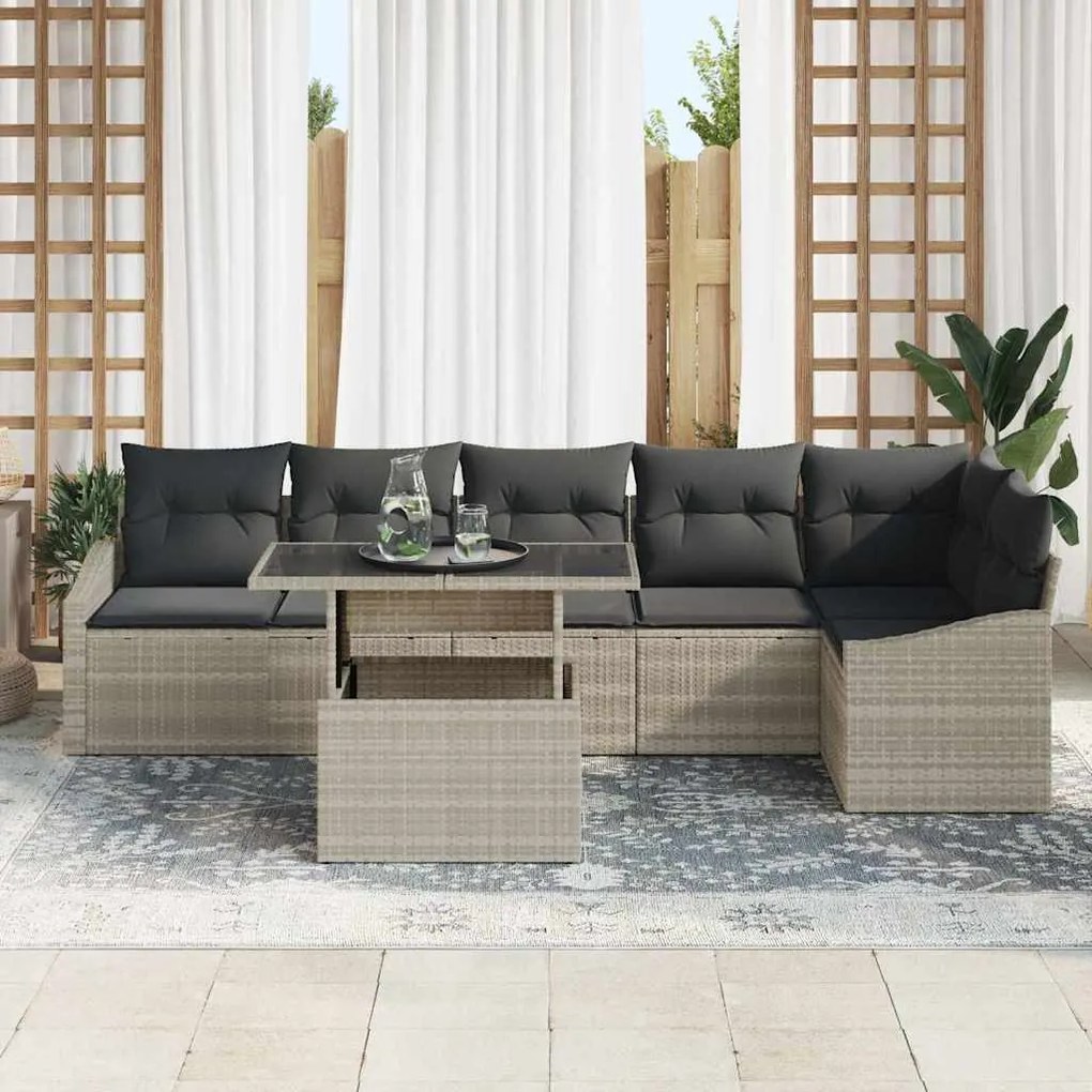 vidaXL Σετ Καναπέ Κήπου με μαξιλάρι 7 pcs Μπεζ, Μαύρο 100 x 55 x 73 εκ