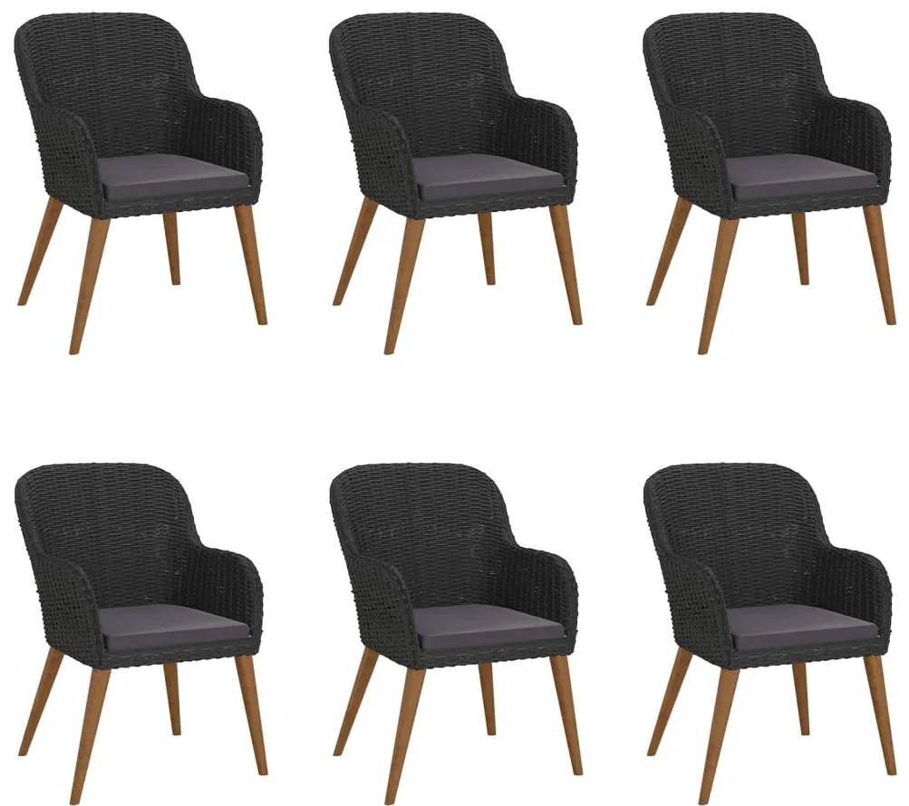 vidaXL Σετ Τραπεζαρίας Κήπου 7 Τεμαχίων Μαύρο με Μαξιλάρια