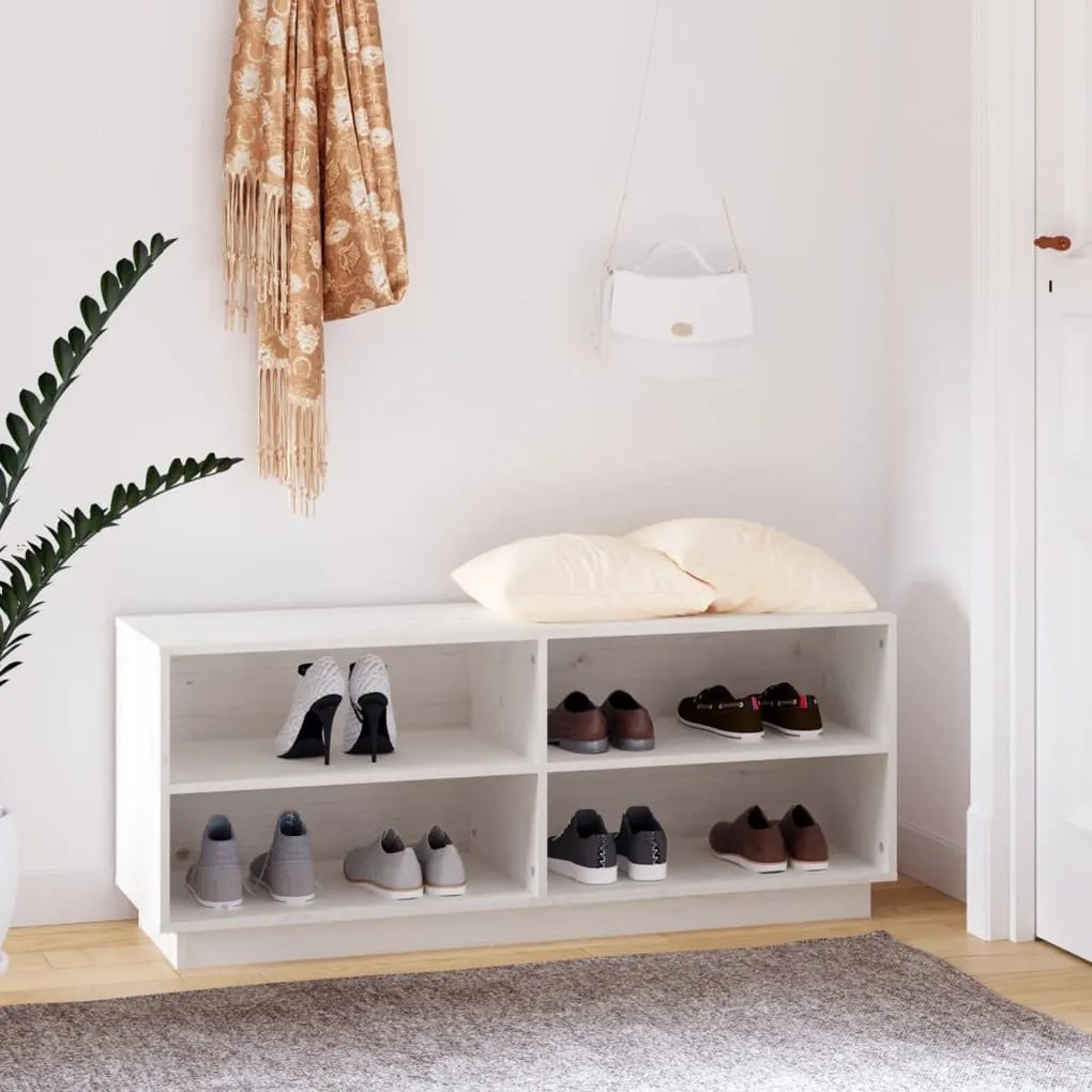 vidaXL Παπουτσοθήκη Λευκή 110 x 34 x 45 εκ. από Μασίφ Ξύλο Πεύκου