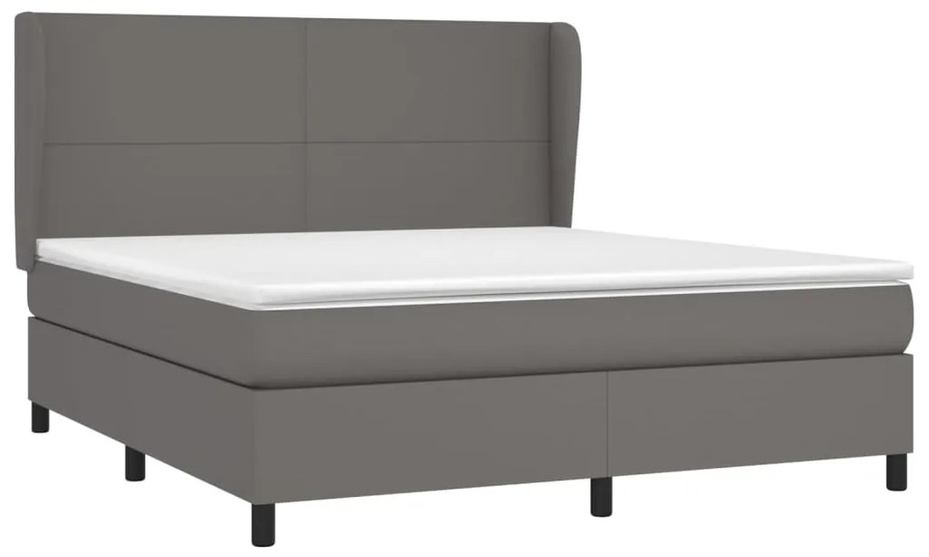 Κρεβάτι Boxspring με Στρώμα Γκρι 180x200 εκ. Συνθετικό Δέρμα - Γκρι