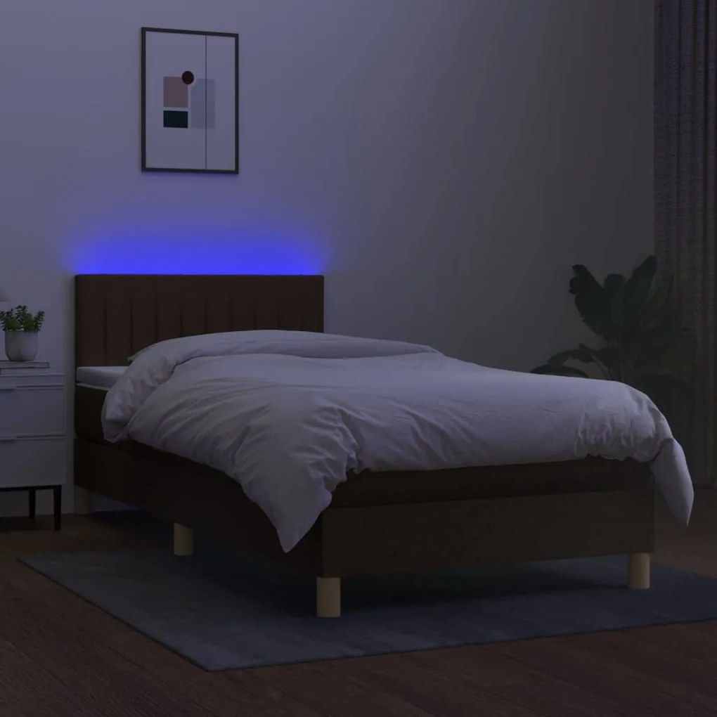 Κρεβάτι Boxspring με Στρώμα &amp; LED Σκ.Καφέ 100x200 εκ Υφασμάτινο - Καφέ