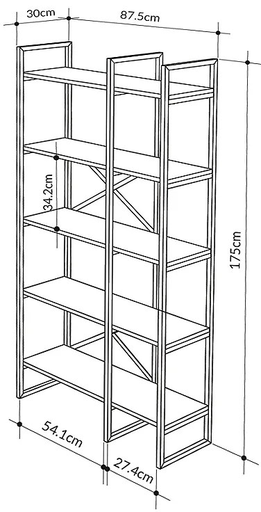 Βιβλιοθήκη Dusan Megapap χρώμα sepet oak 87,5x30x175εκ.