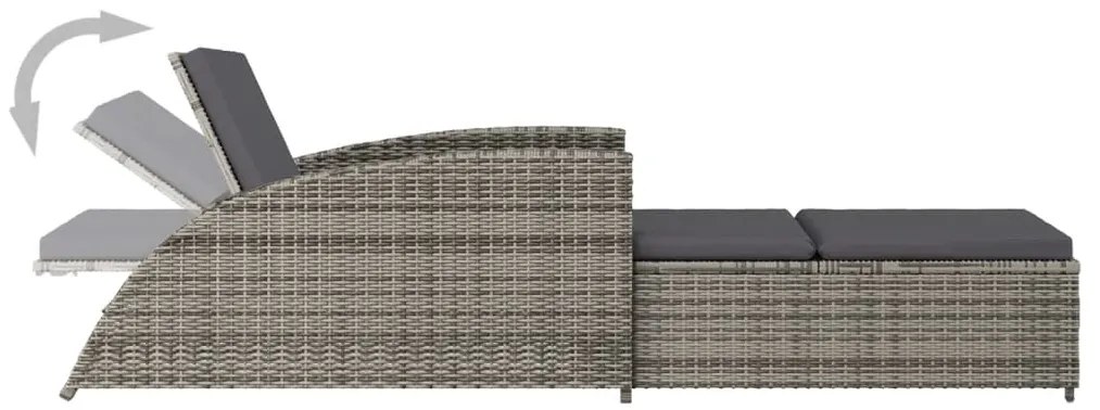 vidaXL Ξαπλώστρα Γκρι από Συνθετικό Ρατάν με Σκούρο Γκρι Μαξιλάρι