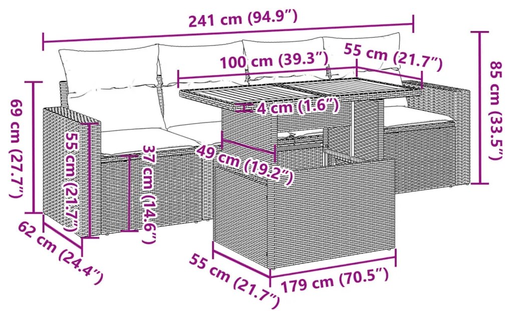 Σετ Καναπέ Κήπου 5 Τεμαχίων Μαύρο Συνθετικό Ρατάν με Μαξιλάρια 3326981