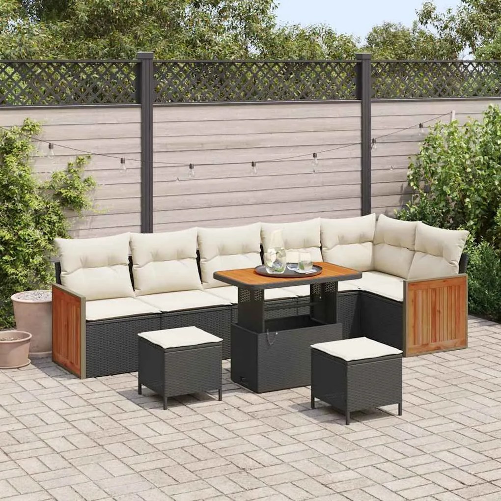 vidaXL Σετ Καναπέ Κήπου 9 pcs Μαύρο και κρεμ 90 x 55 x 71 cm