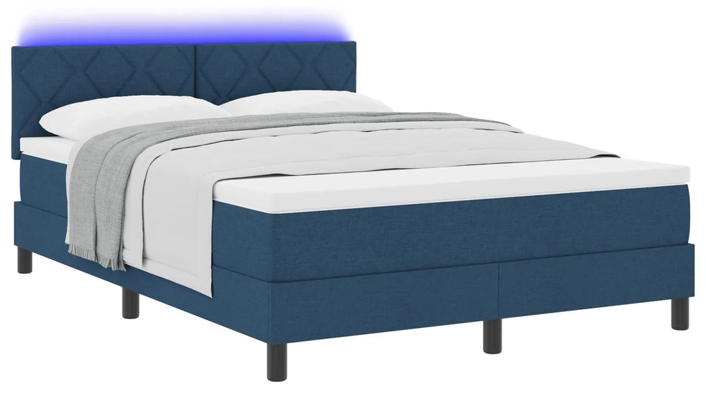 vidaXL Κρεβάτι με Βαθμίδα & LED Μπλε 140x190 εκ. Ύφασμα